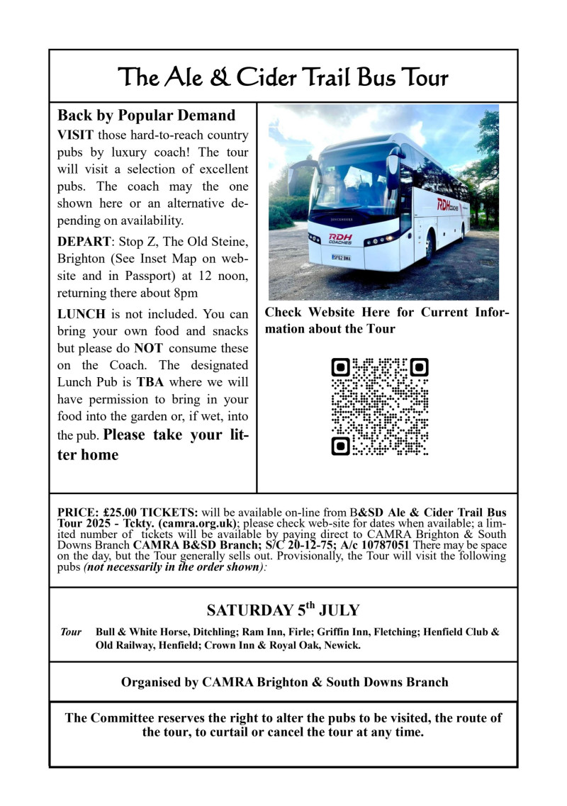 B&SD Ale & Cider Trail Bus Tour 2025 - CANCELLED